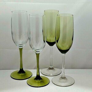 Pier 1 Pantiago Olive Green Champagne Glasses 9" toasting flutes glassware